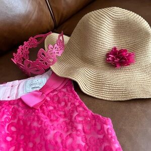 Gymboree hot pink sleeveless dress, hat & headband - girls  sz 10